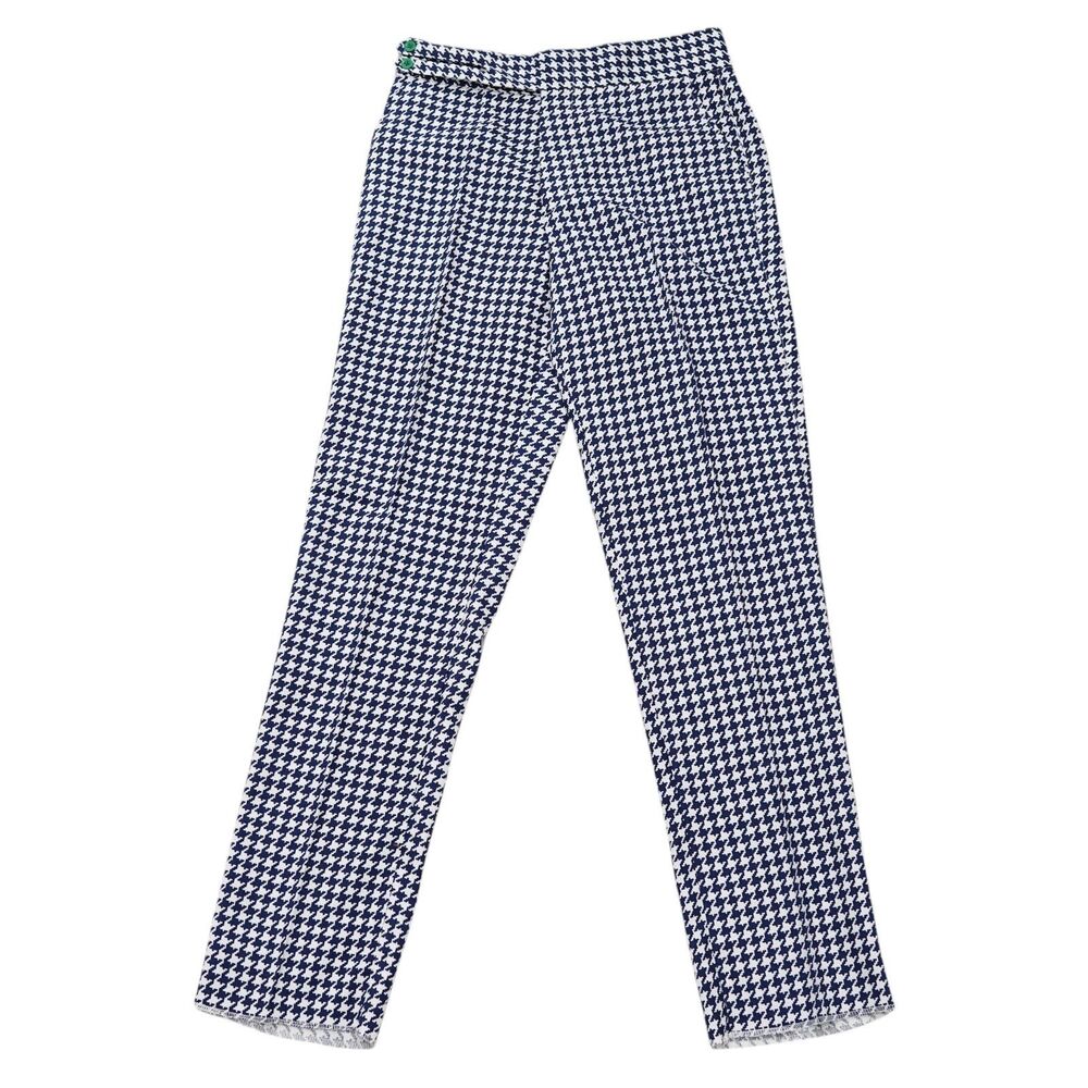 Mens 32 Gurkha Pants Blue White Houndstooth Cotton High Waist Straight Trousers - Picture 3 of 7